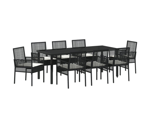 Juego de Comedor de Jardín de 9 Piezas con Cojines Negro Poliratán