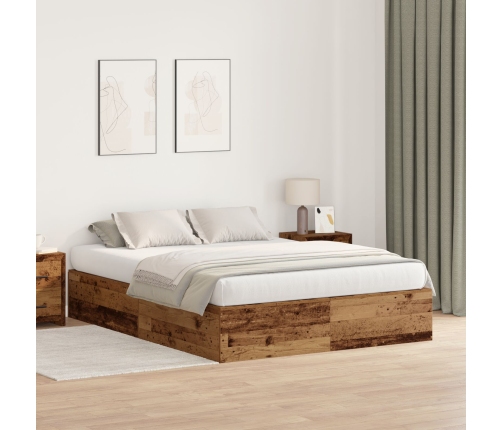 Cama con almacenamiento  de madera envejecida 140x190 cm