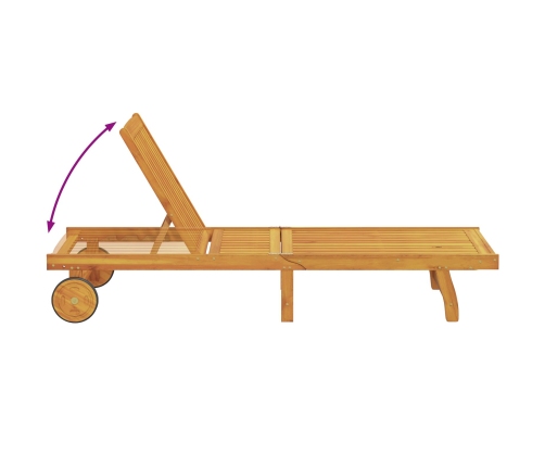 Tumbonas con ruedas  2 pcs con mesa y cojín de madera maciza de acacia