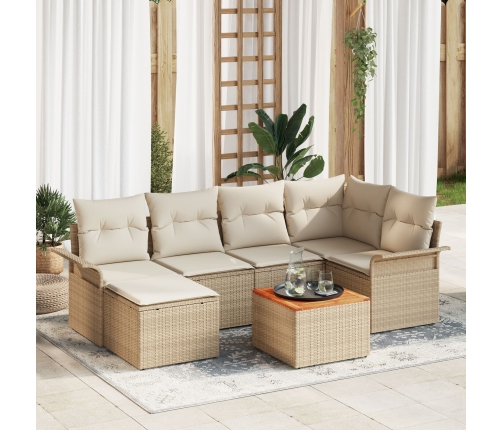 Set de 7 Piezas de Sofá de Jardín con Cojines Beige de Ratán Sintético y Acacia