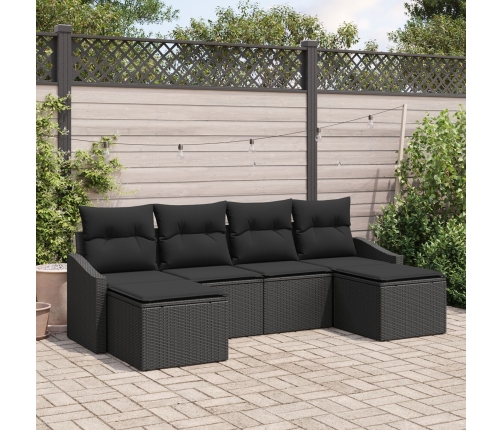 Conjunto de Comedor de Jardín  de 6 Piezas con Cojines de Ratán Poliéster Negro
