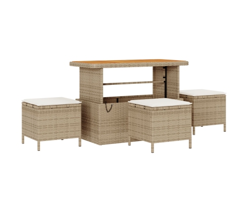 Conjunto de Comedor de Jardín de 4 Piezas con Cojines Beige de Ratán y Acacia