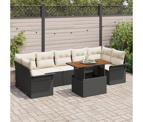Set de Sofá de Jardín de 8 Piezas con Cojines Negro Ratán PE Acacia