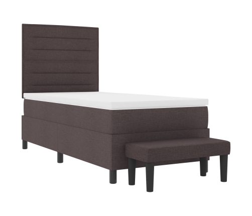 Cama con Estructura de Caja  con Colchón y Banco Marrón Oscuro 100x200 cm Tela