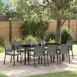 Conjunto de Comedor de Jardín de 9 Piezas  Gris Poliratán
