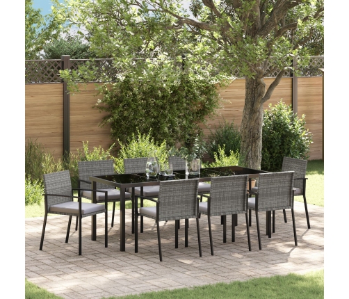 Conjunto de Comedor de Jardín de 9 Piezas  Gris Poliratán