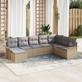 Conjunto de Sofá de Jardín de 8 Piezas con Cojines Beige de Polirratán