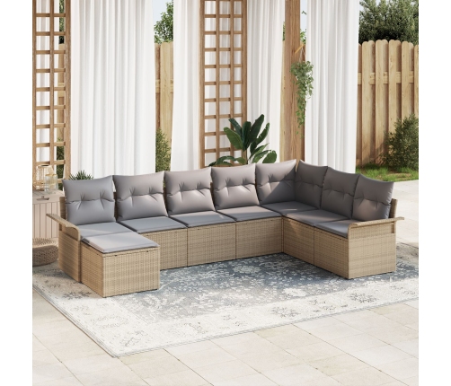 Conjunto de Sofá de Jardín de 8 Piezas con Cojines Beige de Polirratán