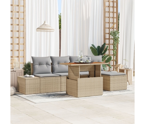 Conjunto de Sofá de Jardín  6 Piezas Beige Ratán Poliéster