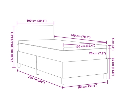 Cama Box Spring  con Colchón Gris 100x200 cm Tela de Pana