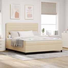 Cama con somier, colchón y luz LED color crema 180x200 cm tela