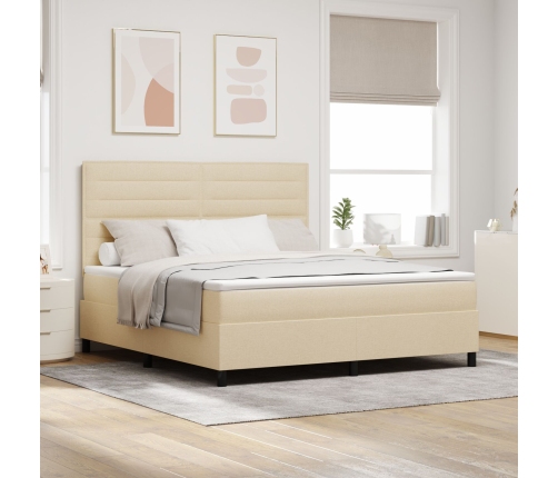 Cama con somier, colchón y luz LED color crema 180x200 cm tela