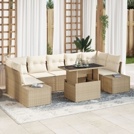Juego de Sofá de Jardín de 8 Piezas con Cojines Beige Poliratán
