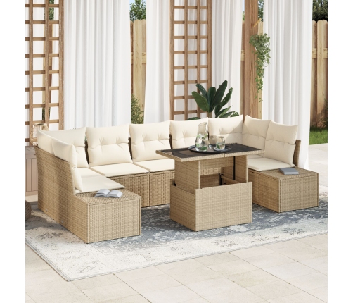 Juego de Sofá de Jardín de 8 Piezas con Cojines Beige Poliratán