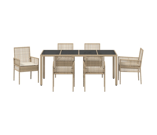 Set de Comedor de Jardín de 7 Piezas con Cojines Beige de Poliratán