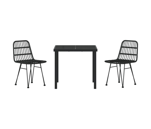 Conjunto de Comedor de Jardín de 3 Piezas  Ratán Poli Negro