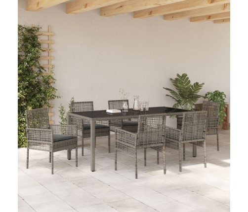 Juego de comedor de jardín de 7 piezas con cojines gris poliratán