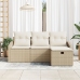 Conjunto de sofá de jardín de 4 piezas con cojines ratán sintético beige