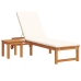 Tumbona con Mesa y Cojín de Madera Sólida de Acacia,  Tumbona con Cojines Crema de Madera Sólida de Acacia,  Mesa Lateral de Jardín 35x35x34 cm de Madera Sólida de Acacia
