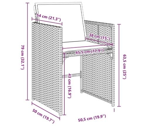 Conjunto de Comedor Jardín  de 5 Piezas con Cojines Gris Claro Poliratán