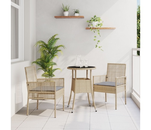 Juego de Comedor de Jardín Set de 3 Beige Mimbre, Vidrio Duradero
