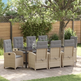 Conjunto de Comedor de Jardín de 9 Piezas con Cojines Beige
