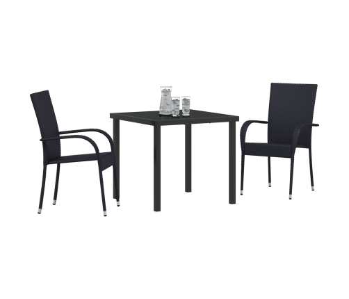 Juego de Comedor de Jardín de 3 Piezas Negro Poliratán