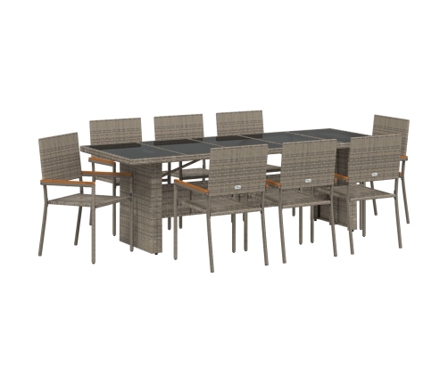 Conjunto de Comedor de Jardín de 9 Piezas  en Polirratán Gris