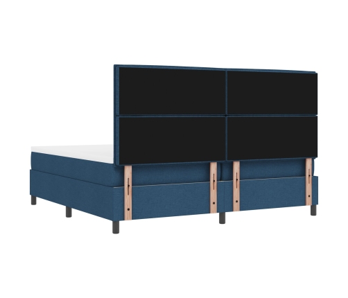 Cama Box Spring con Colchón y Banco Azul 200x200 cm Tela