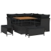 Set de Sofá de Jardín de 8 Piezas con Cojines Ratán Poliéster Acacia Negra,  Set de Comedor de Jardín de 3 Piezas con Cojines Ratán Poliéster Acacia Negra
