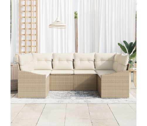 Conjunto de Sofás de Jardín  de 6 Piezas con Cojines Beige de Ratán Polivalente
