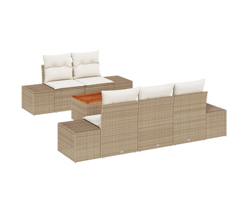 Juego de Sofá de Jardín de 6 Piezas con Cojines Beige Poly Rattan Acacia