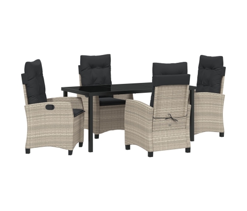 Set Comedor Jardín 5 Piezas con Cojines Gris Claro Poliratán