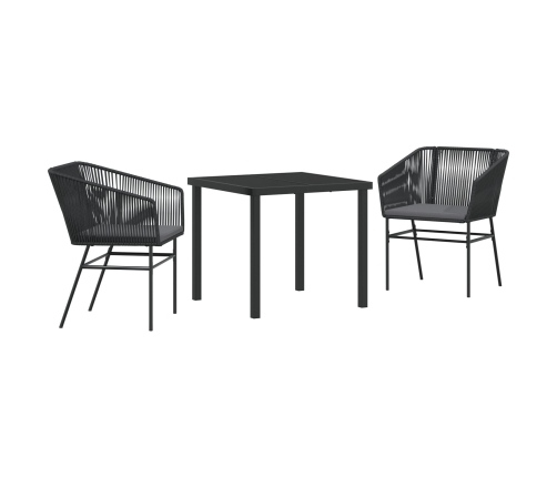 Set de Comedor de Jardín  de 3 piezas con Cojines Negro Poliratán