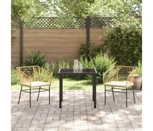 Conjunto de Comedor de Jardín  de 3 Piezas con Cojines Marrón Ratan Polipropileno