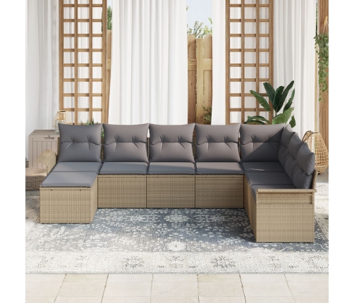 Conjunto de Sofá de Jardín de 8 Piezas con Cojines Beige de Polirratán