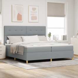 Estructura de Cama  con Colchón Gris Claro Tela 200 x 200 cm