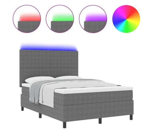 Cama con Somier  con Colchón y Luz LED Gris 140x200 cm Tejido de Corduroy