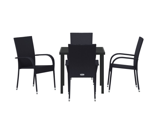 Juego de Comedor de Jardín de 5 Piezas Negro de Ratán de Polietileno