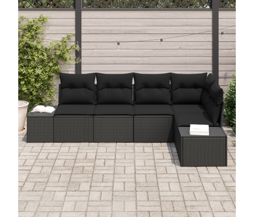 Set de Sofá de Jardín de 5 Piezas con Cojines Negro Poliratán