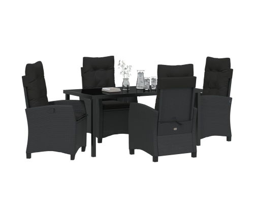 Set de Comedor de Jardín de 5 Piezas con Cojines de Rattán Poliéster Negro
