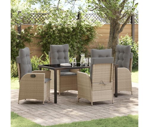 Juego de Comedor de Jardín de 5 Piezas con Cojines Beige Poliratán