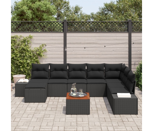 Conjunto de Sofá de Jardín de 9 Piezas con Cojines Negro Poliratán Acacia