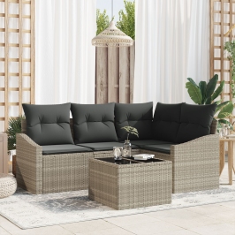 Juego de Sofás de Jardín 5 Piezas Beige, Gris Oscuro