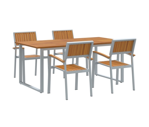Juego de Comedor de Jardín de 5 Piezas en Gris Acero y Madera Sólida de Acacia