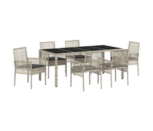 Juego de Comedor de Jardín de 7 Piezas con Cojines en Polirratán Gris Claro