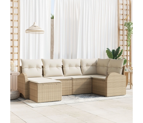 Conjunto de Sofá de Jardín de 6 Piezas con Cojines Beige Ratán Poliéster
