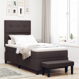 Cama con somier con colchón & banco marrón oscuro 100x200 cm tela
