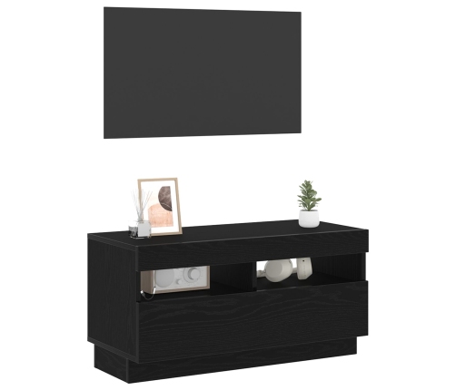 Mueble de TV  con luces LED en roble negro, 80x35x40 cm, de madera