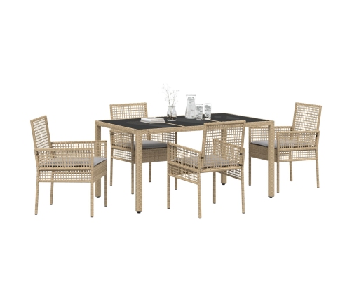 Conjunto de Comedor de Jardín de 5 Piezas con Cojines Beige de Poliratán